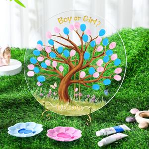 Pasimy Gender Reveal Fingerprint Tree Boy or Girl Party Ideas Baby Shower Guest Book Party Game Gender Reveal Decoration Supplies Baby Shower Sign in for He or She Keepsake(Tree)