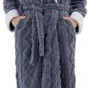 Long Robes with Hood for Women,Plush Fleece Hooded Robes for Women Winter Warm Housecoat (X-Large, Grey)