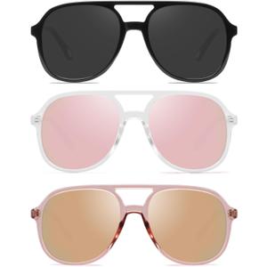 YDAOWKN Retro Square Aviator Sunglasses for Womens Mens Vintage 70s Double Bridge Sun Glasses