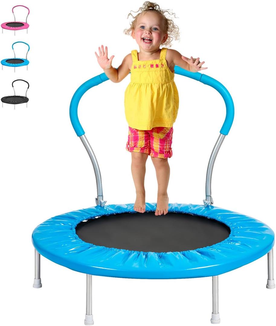 36-Inch Kids Trampoline With Handle - Indoor Mini for Toddlers, Small Rebounder, Adult Fitness for Indoor and Outdoor Use (Blue)