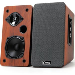 50W Wooden Bookshelf Speakers, Passive 2.0 Computer Speakers,PC Speaker Bluetooth/RCA/AUX3.5mm/USB Inputs TV Speakers for TV/PC/Laptop/Turntable, Strong Bass TV/Turntable Speaker
