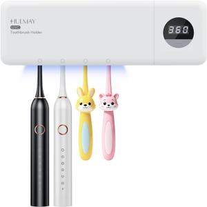 Hulmay Toothbrush Holder, UV Toothbrush Sanitizer and Holder with 4 Slots, Timer Function Toothbrush Organizer, Cordless toothbrush holders wall mounted, Toothbrush Holders for Bathrooms -White