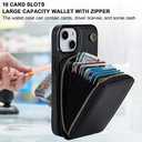KIHUWEY Crossbody Wallet Case for iPhone 13 iPhone 14, Zipper Pocket Case with Card Holder, PU Leather RFID Blocking Protective Cover Case with Kickstand Detachable Wrist Strap Lanyard 6.1" (Black)