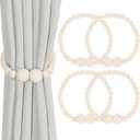 KLOGTSIND Magnetic Curtain Tiebacks, 4 Pack Curtain Holdbacks for Draperies, Wood Bead Curtain Tiebacks, Elegant Curtain Tie Backs for Bedroom Decor, Boho Room Decor, Nursery Decor, Farmhouse Decor