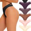 Women's Underwear Seamless Thongs 6 Pack No Show Thong Breathable Invisibles Hollow Out Sexy Panties Underwear (Medium)