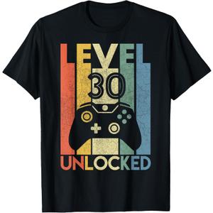Level 30 Unlocked Funny Video Gamer 30th Birthday Gift T-Shirt, Size -L