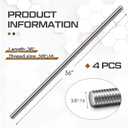 Blulu 4 Pcs 3/8"-16 Fully Threaded Rod, 36" Length, 304 Stainless Steel Long Threaded Screw, Right Hand Threads