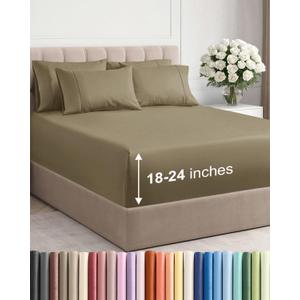 Extra Deep Queen Sheet Set - 6 Piece Breathable and Cooling Sheets - Hotel Luxury Bedding for Women, Men, Kids & Teens - Easy & Secure Fit - Soft, Wrinkle Free and Comfy - Extra Deep Pockets - Khaki