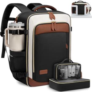 LOVEVOOK 40L Travel Backpack for Women, Carry On Backpack with 3 Packing Cubes,TSA Personal Item Travel Bag Airline Approved, Water Resistant Weekender Overnight Luggage Daypack, Fits 17.3 Inch Laptop (H-black-beige-brown)