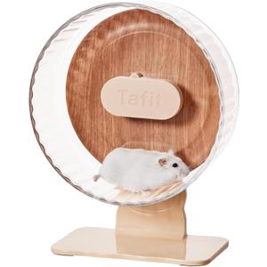 Silent Hamster Wheel 8.7 Inch Dual-Bearings Quiet Running Exercise Wheels with Wood Grain Backboard, Height Adjustable for Dwarf Hamsters, Gerbils, Mice, Hedgehog, Lemmings, Warm Brown