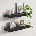 Black Floating Shelves 24 Inch Long, 9.3 Inch Deep Floating Shelves for Wall, Rustic Solid Wood Shelves, Deep Wall Shelves for Living Room, Bedroom, Kitchen, 24"W x 9.3"D x 1.6"H, Set of 2