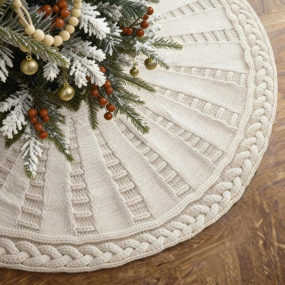 Mini White Tree Skirt, 21 Inches Knitted Christmas Tree Skirt, Christmas Tree Decorations, Farmhouse Christmas Decor Xmas Holiday Home Party Decorations