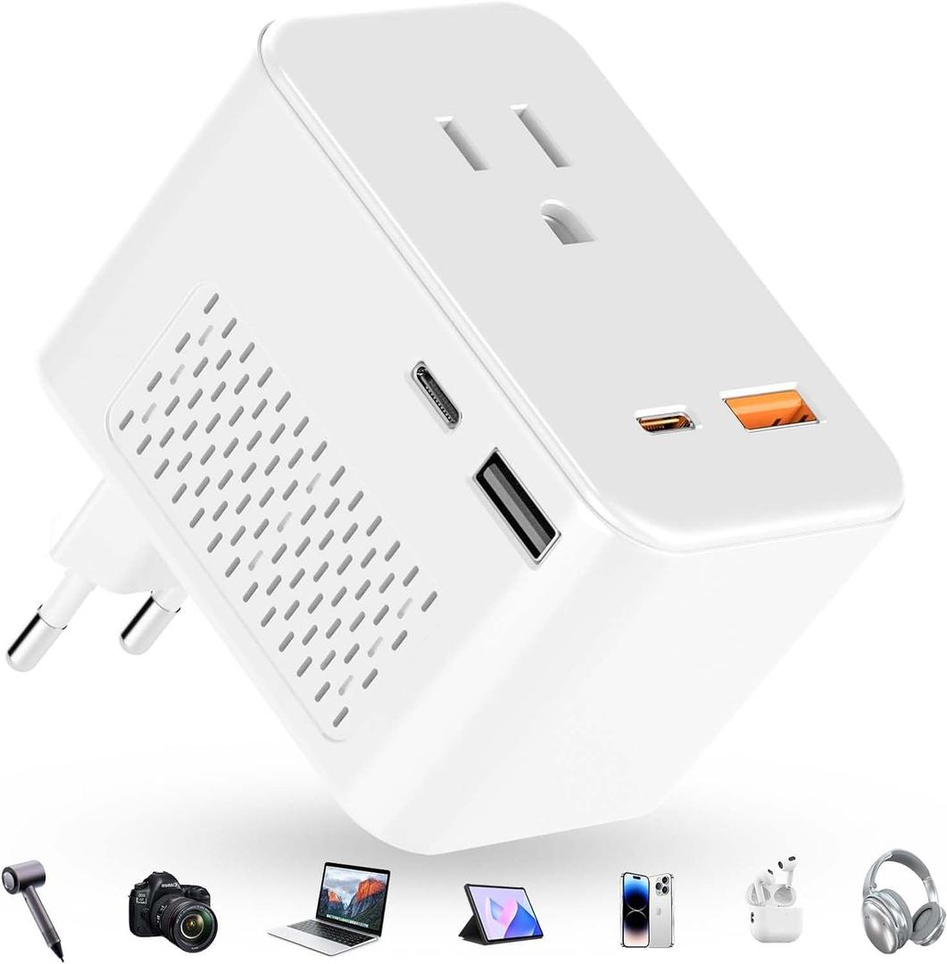 220 V to 110 V Voltage Converter, 20 W PD, Reduces 220 V to 120 V, U.S. to Europe Travel Converter for Over 80 Countries, Including Most European Countries, France, Germany, Italy and Australia