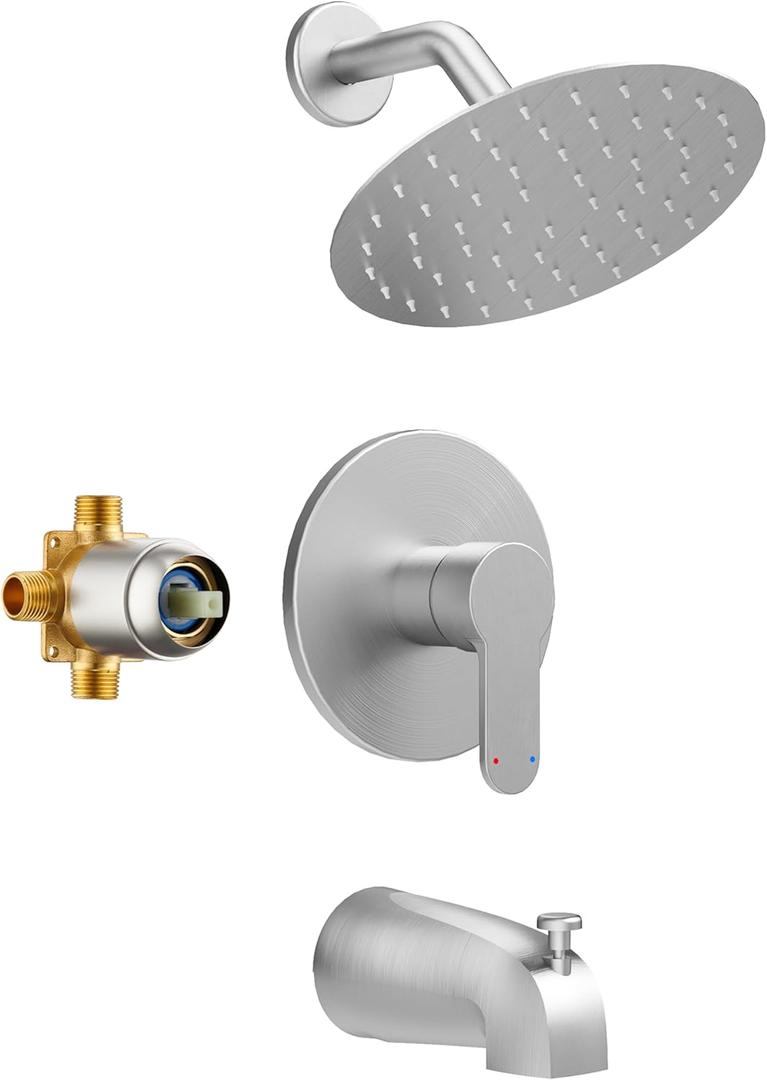 Tub Shower Faucet Set, Tub and Shower Trim Kit with 6 Inch High-Pressure Rian Shower Head,Shower Head and Handle Set, Brushed Nickel