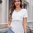 Sosolism V Neck Breastfeeding Shirts Short Sleeve Breathable Nursing Tops Summer Pumping Tshirt for Women (Pink, L)