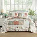 Yvooxny 3-Piece Quilt Set King Size Quilted Bedspread Reversible Country Style Floral Real Patchwork Bedding Quilt Set with Ruffles with Pillowcases for All Seasons, 108 * 96 Inches