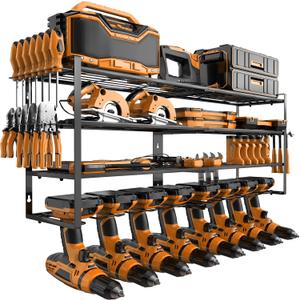 Power Tool Organizers Wall Mount, Power Drill Tool Holder, 4 Layer Tool Rack 8 Drill Holder Wall Mount and Storage Rack for Garage Organization, Heavy Duty Tool Organizer Shelf