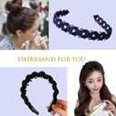 2-in-1 Decorative Hair Clips Non-Slip Grip - Nylon Braid Headbands for Women - Comfortable Accessories for All Types(braided blackMetal navy blue)