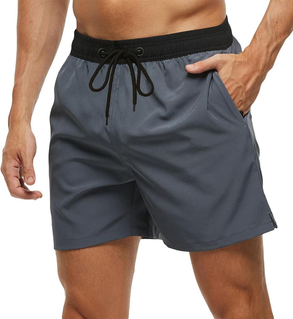 Tyhengta Men's Swim Trunks Quick Dry Beach Shorts with Zipper Pockets and Mesh Lining (36, Grey)