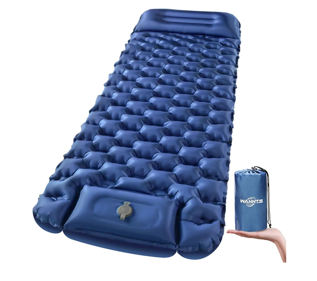 WANNTS Sleeping Pad, Ultralight Inflatable Sleeping Pad for Camping, Built-in Pump, Ultimate for Hiking - Airpad, Carry Bag,-Compact & Lightweight Camping pad(Blue)