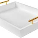 16"x12" Serving Trays with Handles, White Decorative Serving Tray, Ottoman Trays, Living Room, Bathroom, and Outdoors Decorative Trays (White)
