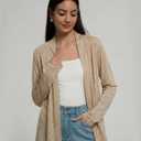 Long Sleeve Thin Cardigans for Women Lightweight Casual Loose Open Front Cardigan Soft Sheer Cover Up (Beige, L)