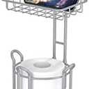 Toilet Paper Roll Holder Stand Bathroom Tissue Holders Free Standing with Middle Shelf Storage Reserve Mega Rolls/Phone/Wipe-Gray