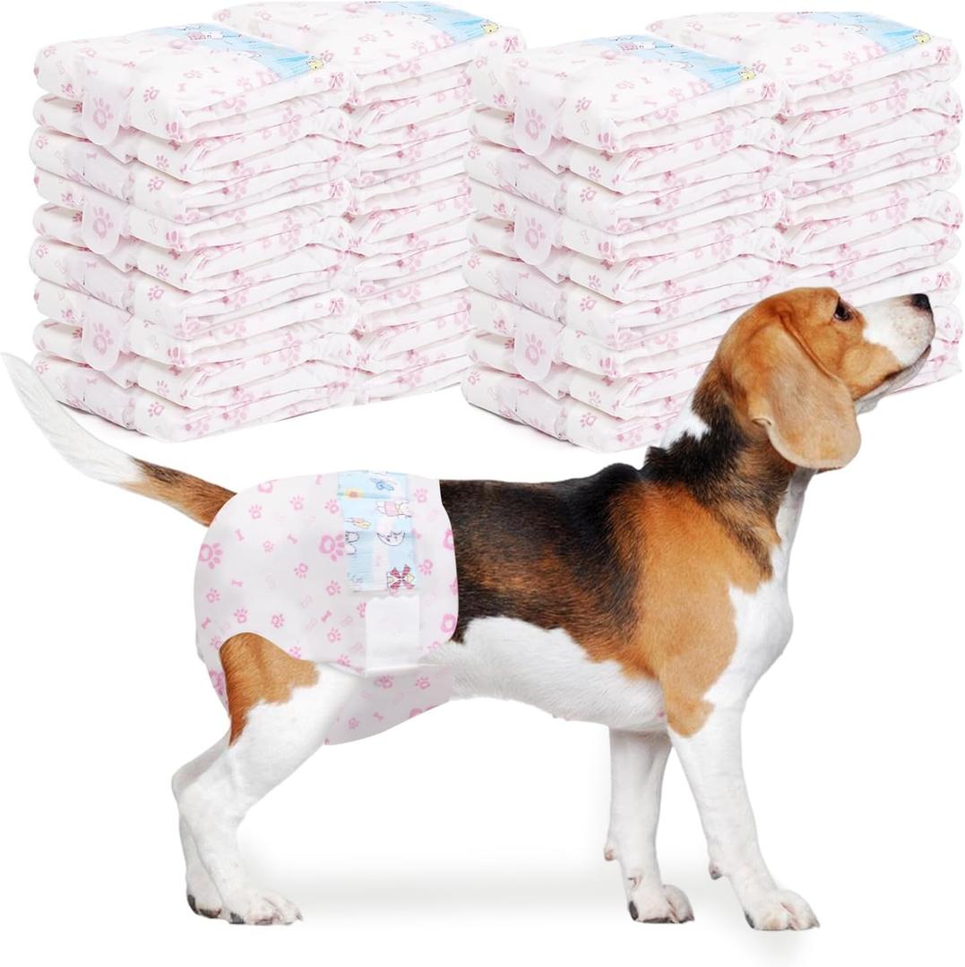 Disposable Dog Diapers Female 90 Count Puppy Diapers Female (Waist 13.4-19 in L) Super Absorbent Large Dog Pads for Heat Excitable Urination or Incontinence - Pink