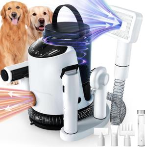 Lanchez Dog Grooming Vacuum & Dryer, 8 in 1 Pet Grooming Vacuum for Dogs with 3L Dust Bin, Low Noise 12Kpa Suction Dog Vacuum for Shedding Grooming with 3 Modes for Shedding Pet Hair, Home Cleaning