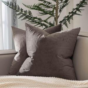 JUSPURBET Throw Pillow Covers 20x20 inch Set of 2 Decorative Velvet Pillow Covers for Couch Sofa Bed Soft Cushion Covers Cases with Invisible Zipper for Living Room Home Decor,Ash