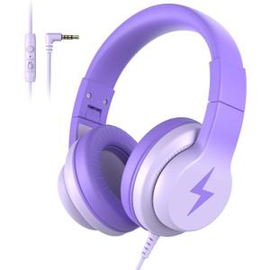 Kids Headphones, Wired Headphones for Kids Over Ear with Microphone, 85/94dB Volume Limiter Headphone for Girls Boys, Foldable Headphone for Learning & Entertainment, Gradient Deep Purple