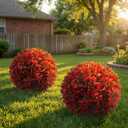XunYee 2 Set Artificial Topiary Ball Trees UV Resistant Outdoor Faux Shrubs with Ground Spike for Front Porch, Garden, Yard, Patio Decor, Lifelike Greenery Bushes (16 x 8 Inch,Red)
