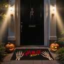 Halloween Door Mat, Halloween Doormat Outdoor Front Door Entrance Absorbent Entry Mat with Non Slip Backing, 17''x30'', Skeleton Black