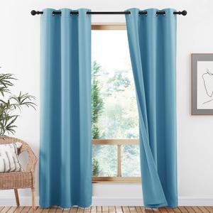 NICETOWN 100% Blackout Curtains 84 inches Long, Pair of Energy Smart & Noise Blocking Out Drapes for Baby Room Window, Thermal Insulated Guest Room Lined Window Dressing, Teal Blue, W42 x L84