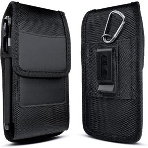 Cell Phone Belt Case for iPhone & Pro Models (17 16 16e 15 14 13 12 11 X XS XR), Nylon Holster Clip Pouch, ID Card Holder Pocket, Black | with Clip, ID Card Pouch