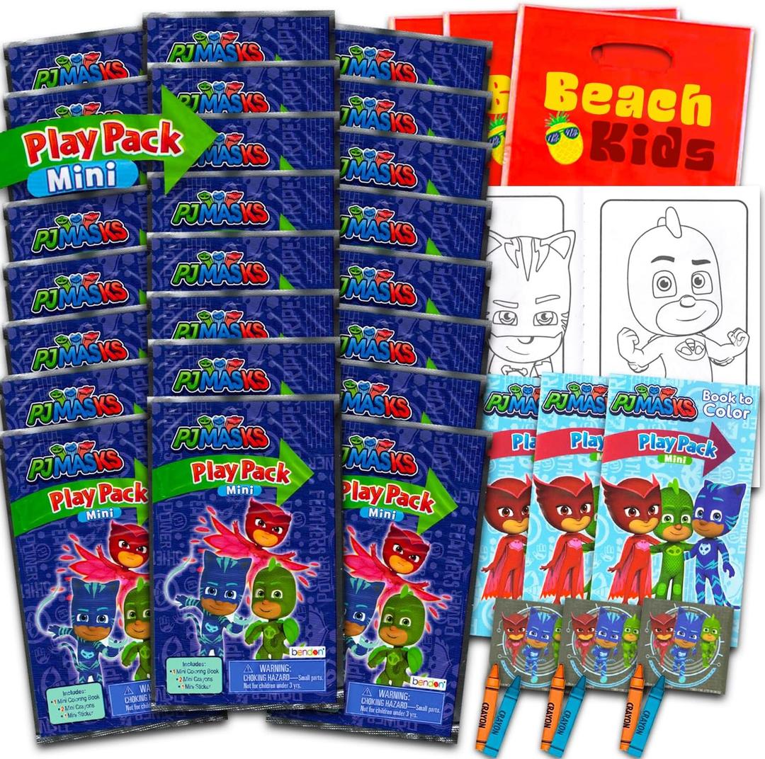 PJ Masks Mini Party Favors Set for Kids - Bundle with 24 Mini Grab n Go Play Packs with Coloring Pages, Stickers and More Birthday Party Supplies