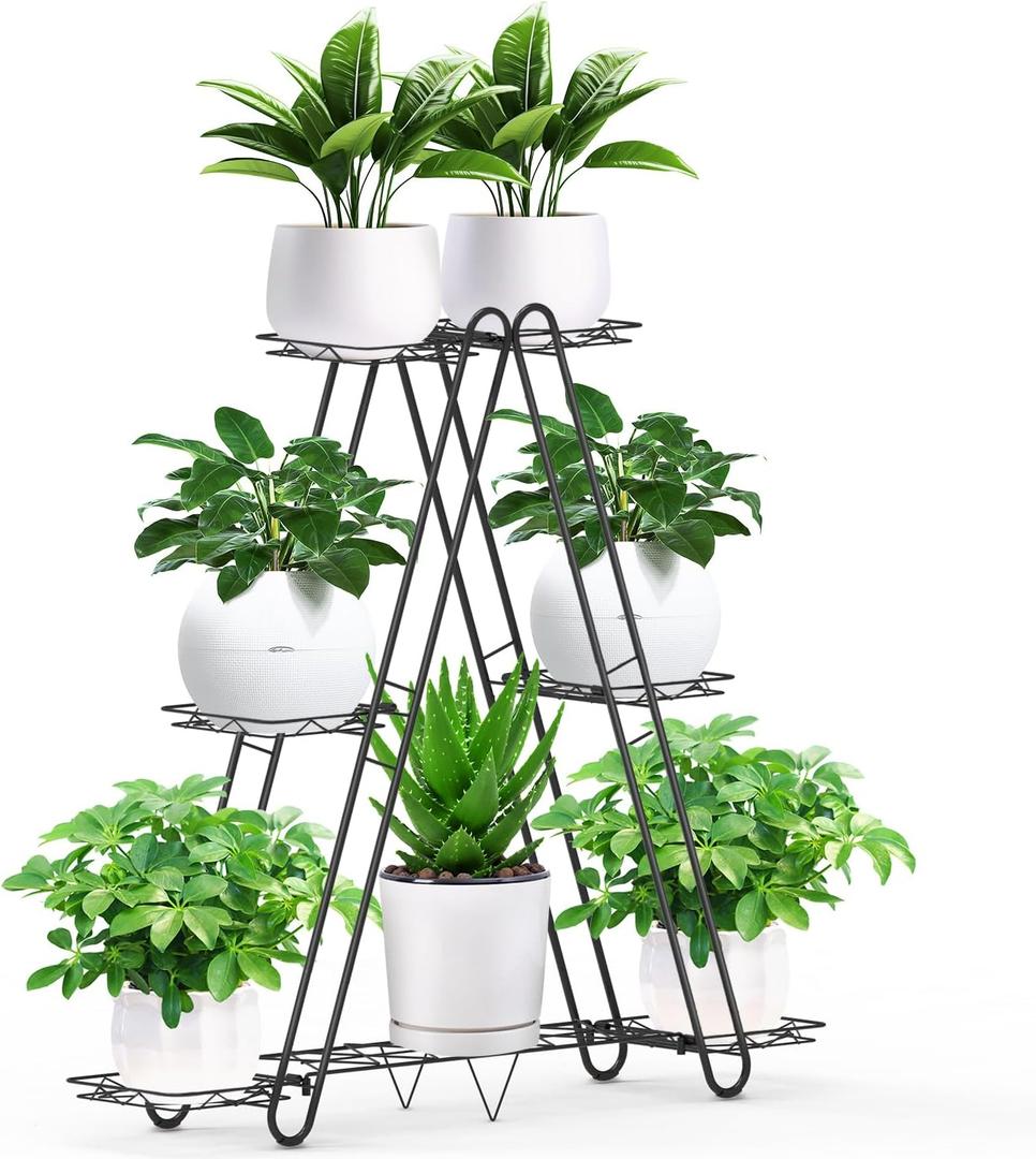 DiiKoo Heavy Duty Metal Plant Stand, Indoor Outdoor Plant Shelf & Rack - 3 Tiers 7 Pots, Plant Holder for Plants/Flowers/Planters, for Living Room Home Corner Patio & Garden