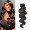 WEQUEEN Bundles Human Hair Body Wave 16A Brazilian Virgin Hair Bundles, Silky and Soft, 16 Inch Thick Weave Natural Black (1B)