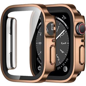 Amizee 2 Pack Case Compatible with Apple Watch Series 9/8/7 41mm Case with Built-in Screen Protector, Ultra-Thin Hard PC Straight Edge Anti-Scratch Protective Cover for iWatch (Rose Gold/Clear)