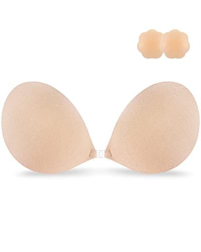 Niidor Adhesive Bra Strapless Sticky Invisible Push up Silicone Bra for Backless Dress with Nipple Covers Nude(D)