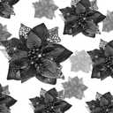 WILLBOND 36 Pieces Black Christmas Poinsettia Glitter Faux Flowers Artificial Ornaments Topper Xmas Decorations