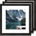 Hongkee 11x11 Black Picture Frame set of 3, Made of Wooden Square Photo frame - Displays 8x8 Picture With Mat or 11 x 11 Without Mat, Desktop and Wall Mounting Collage Frame set