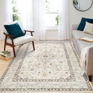 2.5x3.5 ft Area Rugs Washable for Living Room - Soft Oriental Farmhouse Rug with Non-Slip TPR Backing - 0.13inch Low Pile Stain Resistant Polyster Indoor Carpet
