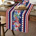 2 x 4th of July Table Runner, Patriotic Floral Stars Table Runner for Memorial Day and Independence Day, Farmhouse Dining Table Decor for Home Kitchen Party, 13 x 72 Inch