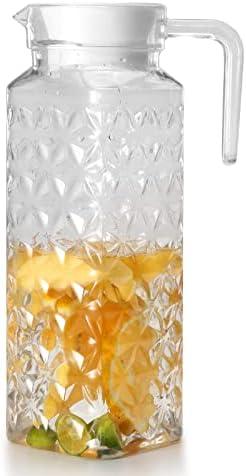 Acrylic Pitcher 37 oz, OEH Unbreakable Clear Plastic Pitcher with Lid, BPA-Free, Heat-Resistant Small Plastic Water Pitcher for Tea, Sangria, Lemonade, Juice, Milk, Diamond