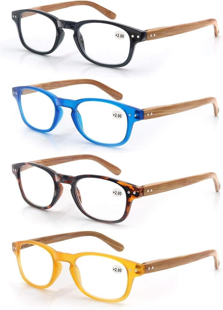 MODFANS 4 Pack Reading Glasses 2.5 Fashion Wood-Look Spring Hinges Stylish Readers Men Women