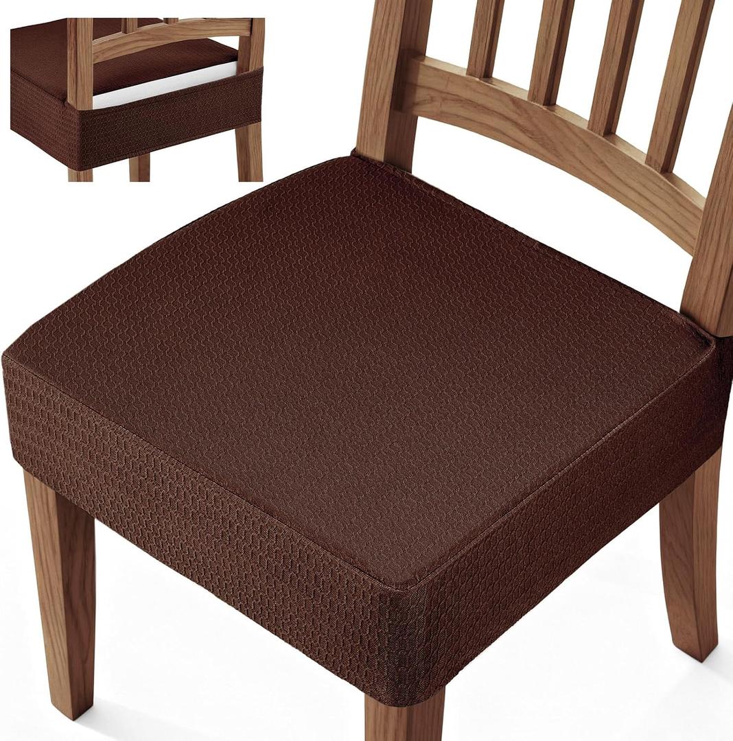 Songrey Waterproof Seat Covers for Dining Chairs Set of 6, No Rear Chair Covers, Stretch Removable Washable Chair Slipcover Protector, Chocolate