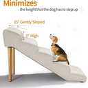 Imitation Linen Faux Leather Dog Stairs, for Pets up to 150 lbs, Waterproof, Scratch Resistant Pet Steps/Stairs with High Density Foam and Detachable Wooden Legs (Light Beige（5）)