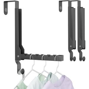 2 Pack Over The Door Hanger Folding Clothes Drying Rack, Folding Hanging Coat Rack for Indoor Laundry Room Compact Small Space Foldable Portable Clothing Hanger Hook Collapsible (Black-2(Upgraded))