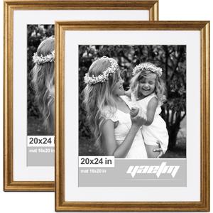 Yaetm 20x24 Gold Picture Frame Matted to 16x20 Set of 2, 1.4 Wide Molding & Rustic Gold Frames for Wall Gallery, Home and Office, Wall Mounting, 2 Pack
